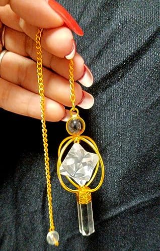 Jet Crystal Quartz Gold Plated Spinning Merkaba Pendulum 2.5 inch Jet International Crystal Therapy 40 Page Booklet Chakra Balancing