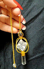 Jet Crystal Quartz Gold Plated Spinning Merkaba Pendulum 2.5 inch Jet International Crystal Therapy 40 Page Booklet Chakra Balancing