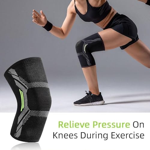 2 Pack Knee Brace for Women Man, Knee Compression Sleeve for Knee Pain Relief, Knee Sleeves for Arthritis Pain, Knee Support for Running Fitness (Black, Medium)