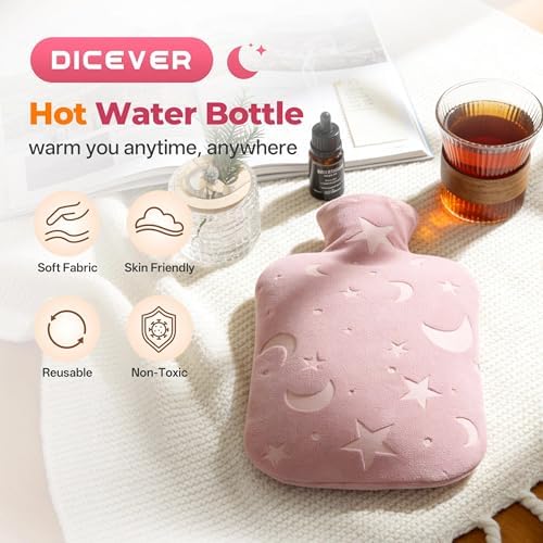 Hot Water Bottle with Soft Cover, 2L Hot Water Bag for Menstrual Cramps, Neck and Shoulder Pain Relief, Hot and Cold Therapies, Hand Feet Warmer, Pink