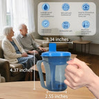 dysphagia regulating drinking cup for elderly with difficulty swallowing,with 5cc and 10cc sip cup,assistive devices liquids only,No thickener is Used (Blue-Lid+Grey Body,Pack of 1)