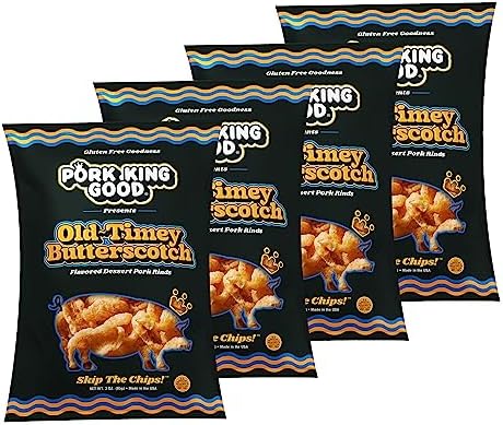 Pork King Good Old-Timey Butterscotch 3 oz Dessert Flavored Pork Rinds - (4Pack) Sweet and Salty, Gluten Free Snacks