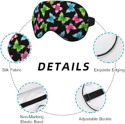 Colorful Butterflies Sleep Mask Eye Mask Spring Summer Mother's Day Sleep Mask Light Blocking Adjustable Smooth Soft Eye Masks for Women Deep Rest Travel