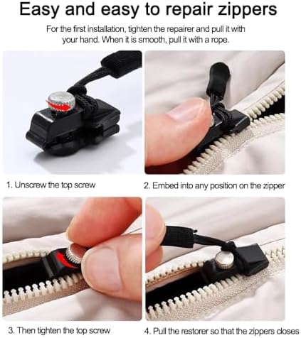 Universal Zipper Repairer,Universal Mini Adjustable Zipper Restorer Non-Slip Metal Universal Zipper Repair Replacement Head,Instant Zipper Fix (Black, 2Pcs-S)