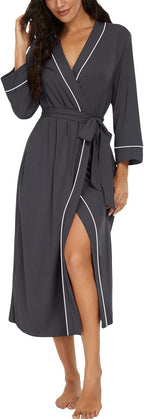 PrinStory Womens Robe Long Knit Bathrobe Lightweight Soft Robes Ladies Bath Robe