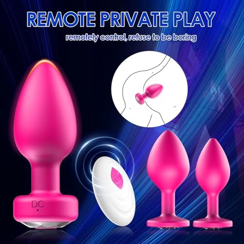 Anal Plug Sex Toys Vibrator–3Pcs Silicone Butt Plugs Training Kit with Remote Control, 10 Vibration Modes, Prostate Massager for Adults – Pink