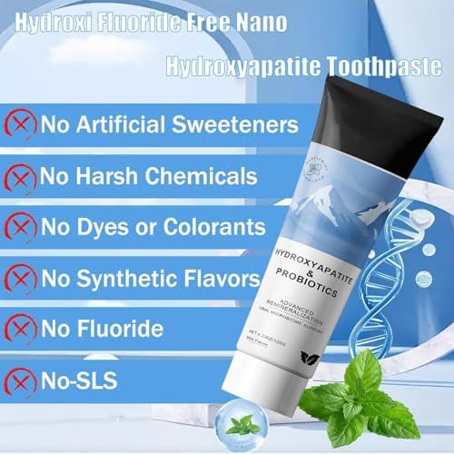 Remineralizing Toothpaste，Hydroxi Fluoride Free Nano Hydroxyapatite Toothpaste for Remineralizing Enamel & Sensitive Relief, SLS-Free, Natural Peppermint, 4.23oz(1pcs)