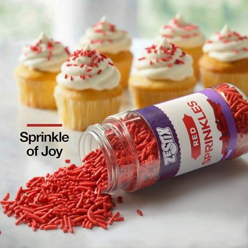 Red Sprinkles 3 oz Bottle | Jimmies Sprinkles for Cake Decorating | Dessert Topping for Baking, Cupcakes, Cookies, Ice Cream, Holidays & Parties