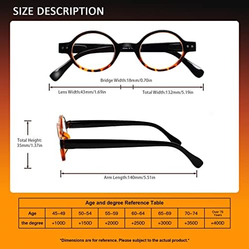 JOSCHOO 5 Pack Retro Round Reading Glasses Mini Small Comfortable Readers for Women Men (5 Mix-2, 1.75)