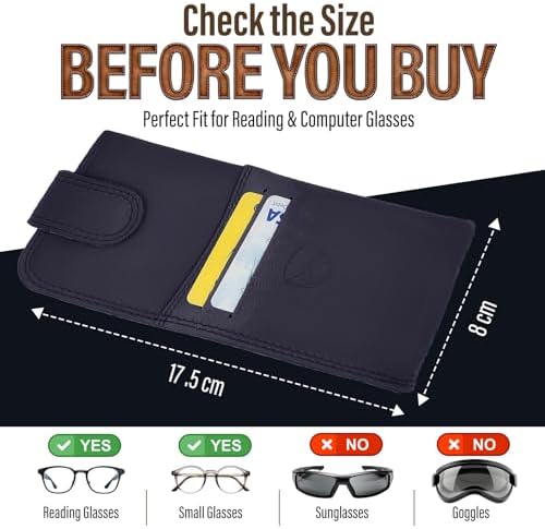 ALLEN & MATE 100% Leather Slim Glasses Case for Reading and Computer Glasses for Men/Women with Inbuilt Card Holders