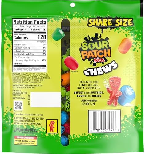 SOUR PATCH KIDS Chews Soft & Chewy Candy, Share Size, 8.12 oz