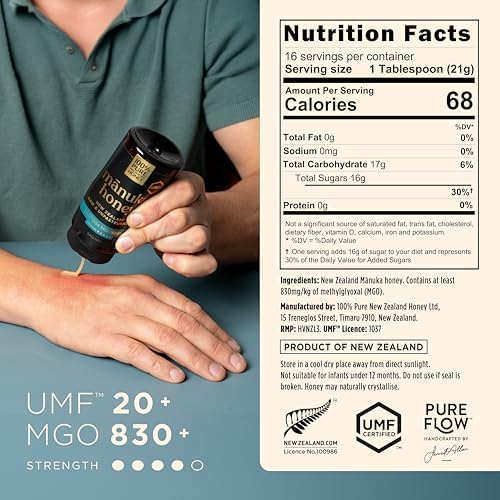 Manuka Honey New Zealand 100% Pure UMF 20+ MGO 826+ Squeezy Honey Raw & Unfiltered Certified Award Winning Silky Smooth Taste & Texture 12 Oz