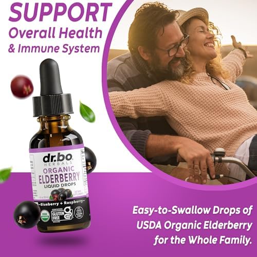 Elderberry Syrup Organic Liquid Drops - Sugar Free Immune Support Supplement for Adults & Kids, Ages 1 Immune Booster - Pure Organic Elderberry Syrup Liquid Drops Tincture Extract Concentrate 1 Fl Oz