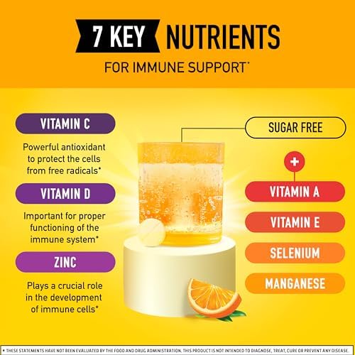 Airborne 1000mg Vitamin C with Vitamin D & Zinc, Sugar Free Multivitamin Immune Support Supplement, Antioxidants Vitamins A C & Vitamin E, 30 Effervescent Tablets, Zesty Orange Flavor