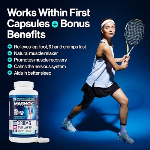 MAGNOX® Buster | Patented Clinically Tested 380mg Magnesium Supplement for Spasms & Leg Cramps at Night | One Capsule a Day for Almost Full Dosage | 3X More Absorption | Dead Sea Minerals (120 Caps)