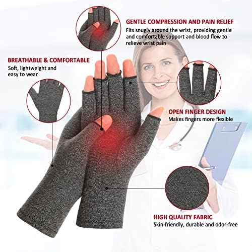 Zexhoor 2 Pairs Arthritis Compression Gloves for Women Men, Carpal Tunnel Pain Relief, Fingerless Gloves for Typing and Daily Work
