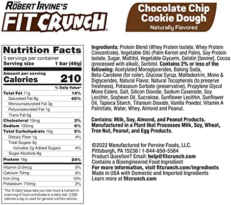 FITCRUNCH Snack Size Protein Bars, 6-Layer Baked Bar, 3g of Sugar, Gluten Free & Soft Cake Core (9 Bars, Chocolate Chip Cookie Dough)