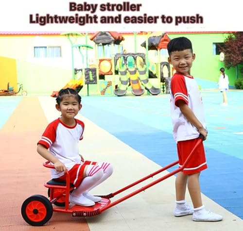Red,Double Person Rickshaw Trailer Kindergarten Children's Hand-Pulled Cart Preschool Education Trolley Play Trailer Toy Bicycles and Small Carts