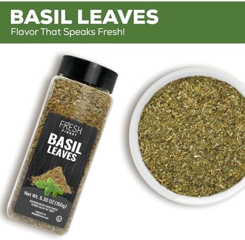Fresh Finest Basil Leaves Spice 5.30 oz – Dried Sweet Basil for Cooking, Non-GMO, Gluten-Free,