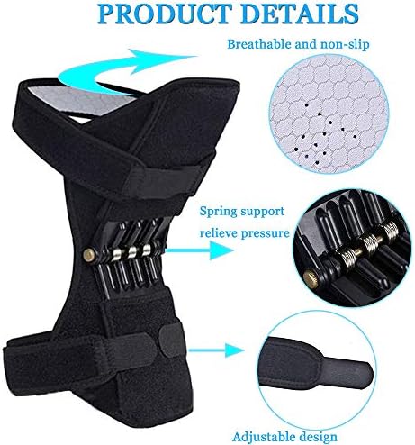 Powerlift Knee Protection Booster, Knee Booster Joint Support Pad Spring Knee Strap Brace for Hiking, Running, Climbing Stairs, Gym Squats (Black)