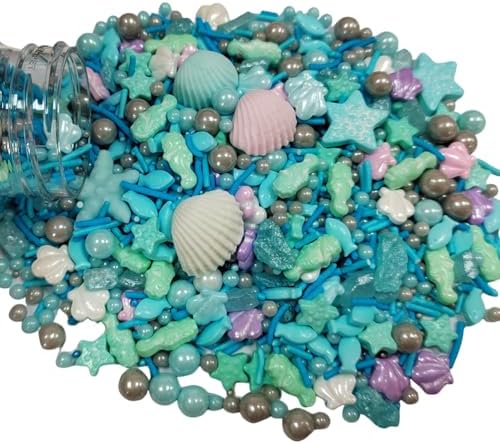 Homankit Ocean Sprinkles for Cake Decorating Edible Hippocampi Starfish Shell Fish Pearl Sugar Sprinkle for Baking Cake Cupcake Toppers Cookie Decorations Sea Theme Birthday Party Supplies