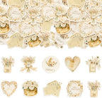 Ephlyn 54Pcs Edible Happy Mother's Day Cupcake Toppers Heart Love Mom Cake Drink Topper Picks Flowers Cake Decoration for Mom's Birthday Party Cake Decor Supplies Champagne Gold