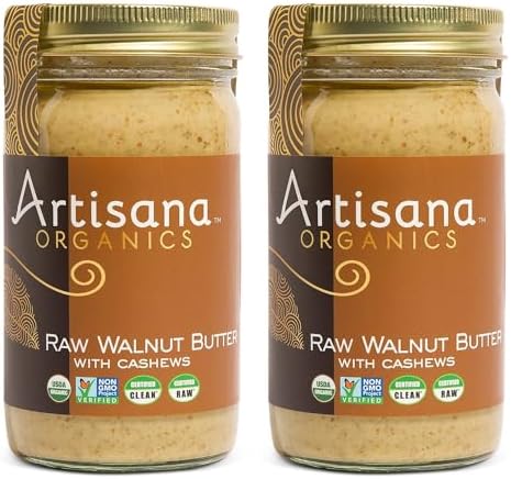 Artisana Organics Raw Walnut Butter with Cashews (2-Pack), 14oz Jars | No Sugar Added, Whole30 Compatible | Vegan + Paleo Friendly, Non GMO