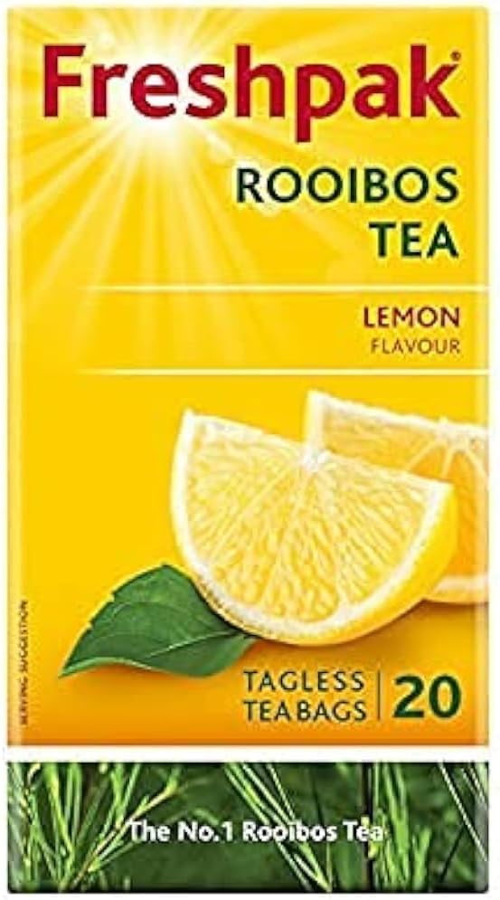 Lemon Flavour Tea, Caffeine Free, 20 Count, Tagless Teabags, South African Herbal Tea