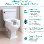 Vive Toilet Seat Cushion (Soft Cushioned Foam) - Easy Clean Soft Padded Bathroom Attachment - Elongated, Standard Seats - Comfort & Support Donut for Handicap Adults
