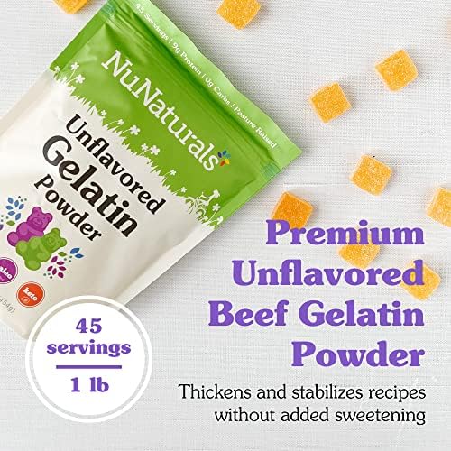 NuNaturals Unflavored Beef Gelatin Powder, Instantly Thickens, Stabilizes, and Texturizes, 1 lb