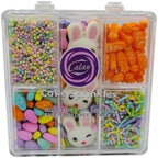 Easter Sprinkles for Cupcakes, Edible Carrot Easter Egg Sprinkles with Sugar Pearls Jimmies Nonpareils and 3 Pieces Bunnys for Cake Decorating Baking Cookies Cupcake Topper