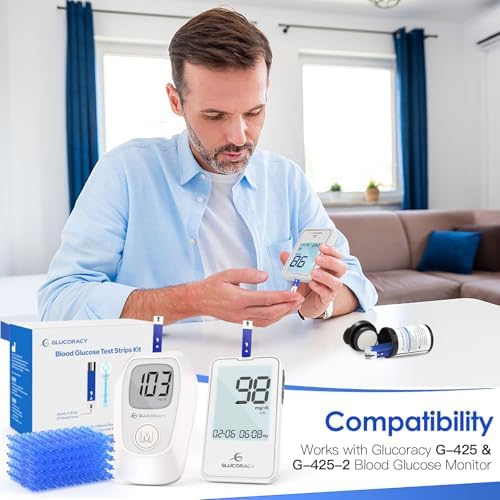 Glucoracy G-425-2/G-425 Blood Glucose Test Strips, 50 Counts Test Strips for Diabetes, 50 Counts Blood Lancets, Only for Glucoracy G-425-2/G-425 Meter Kit