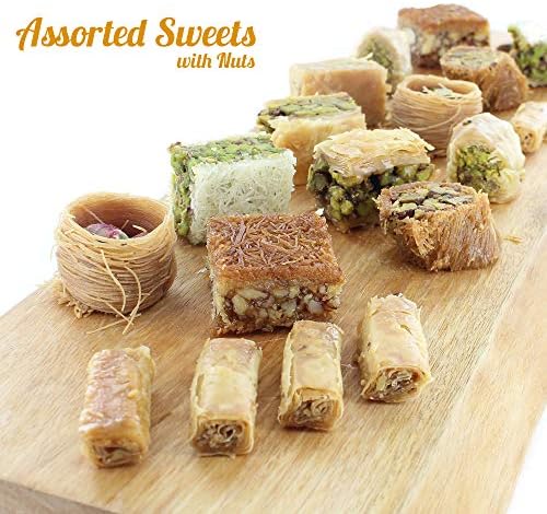 Assortment Sweets Gift Box - Baklava, Pistachio and Almond - Authentic Middle East Sweets - Elegant Gift Box - Net Weight 500 Grams (Approx. 50 Pieces)