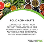 NaturesPlus Folic Acid Hearts - 90 Tablets - Supports Immune & Prenatal Health with Methylfolate & Methylcobalamin - Gluten Free, Vegetarian, Allergen Free - 90 Servings