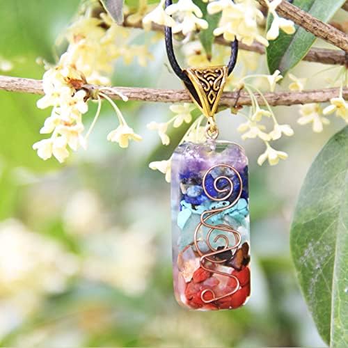Orgone Chakra Pendant 7 Chakra Stones Necklace Orgonite Pendant with Adjustable Cord Crystals Necklace for Women Men