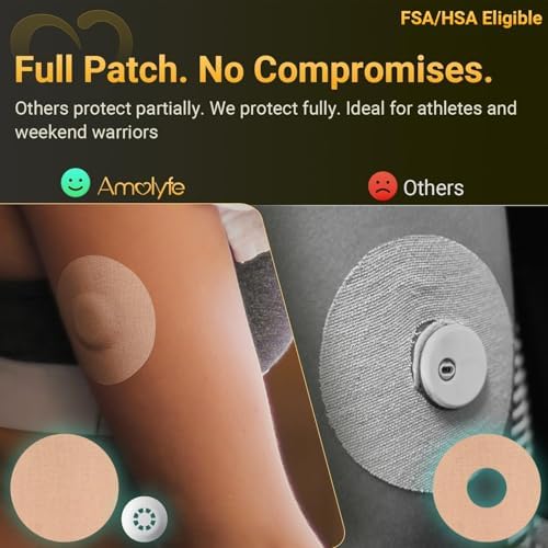 Libre 3 Sensor Covers Waterproof, 20-Pack Amolyfe Freestyle Libre 3 Plus Covers, Bump-Proof with Hard Cap, Waterproof Breathable Medical CGM Adhesive Patches, 14-Day CGM Protection (Tan)