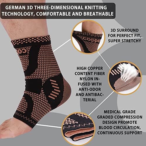 Copper Ankle Brace, Copper Infused Ankle Support Compression Sleeve for Men & Women, for Foot Pain Relief, Sprained Recovery, Achilles Tendonitis, Daytime or Night Use(L)