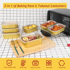 LNYZQUS Aluminum Pans with Lids 50 Pack,Heavy Duty Foil Baking Tins Leftover Containers with PP Covers (30 x 6”x4”+20 x 7”x5”),Disposable Takeout Pans Pots for Meal Prep Cooking Heating Storing