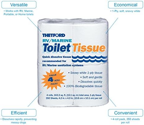 Thetford RV/ Marine Toilet Tissue - Toilet Paper for RV and Marine - 1-ply - 4 rolls - Thetford 20804