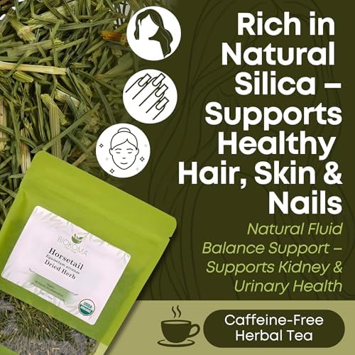 Biokoma Organic Horsetail Herb Tea 50g (Shavegrass) – Supports Healthy Hair, Skin and Nails – USDA Certified Organic Loose Dried Leaves in Resealable Pouch, No Additives, Kosher