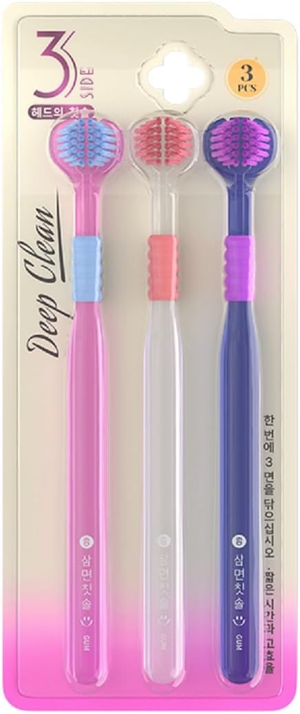 3 Sided Toothbrush with Soft bristles for Adults, fine bristles for Couples, Pregnant Women, Family Pack, Gum Protection, Tongue Cleaning, Three-Head Toothbrush Three-Piece Set