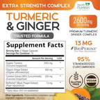 Turmeric Curcumin Supplement - 2000mg Organic Turmeric & 400mg Organic Ginger per Serving - 95% Curcuminoids & BioPerine Black Pepper for Best Absorption & Joint Support, Bottled in USA - 60 Capsules