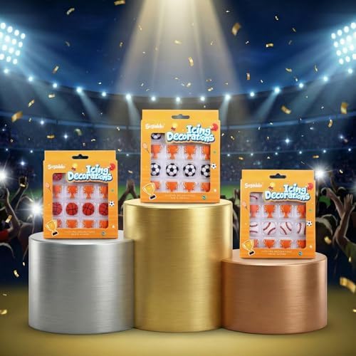 16 Sports Royal Icing Decorations with Basketball and Trophy, Edible Cupcake Decorations, Royal Icing Basketball Candy for Cake Toppers and Cupcake Toppers