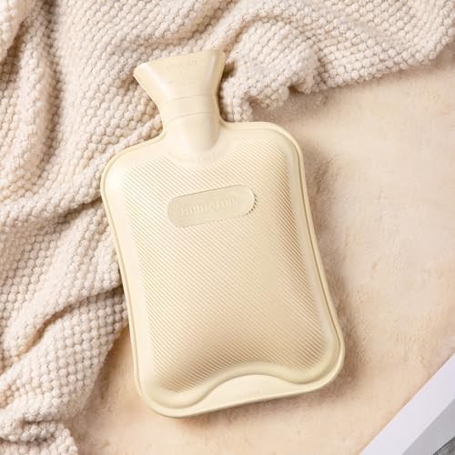 HomeTop Premium Classic Rubber Hot Water Bottle (Cream White)