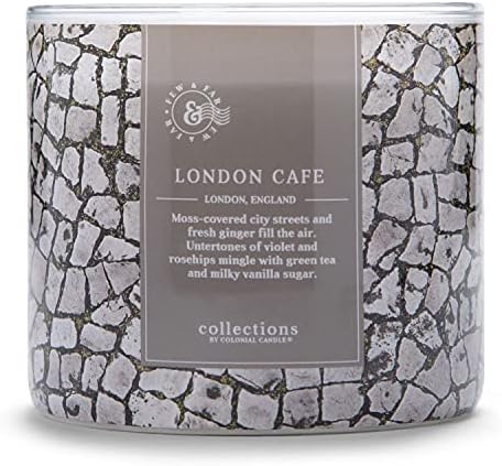 Colonial Candle London Café Scented Jar Candle, Travel Collection, 3 Wick, Gray, 14.5 oz - Up to 60 Hours Burn