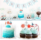 72 Pieces Nautical Cupcake Toppers Ocean Theme Toothpicks Birthday Cake Picks Decorations for Navy Baby Shower Party Favors Supplies