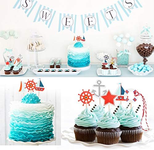 72 Pieces Nautical Cupcake Toppers Ocean Theme Toothpicks Birthday Cake Picks Decorations for Navy Baby Shower Party Favors Supplies