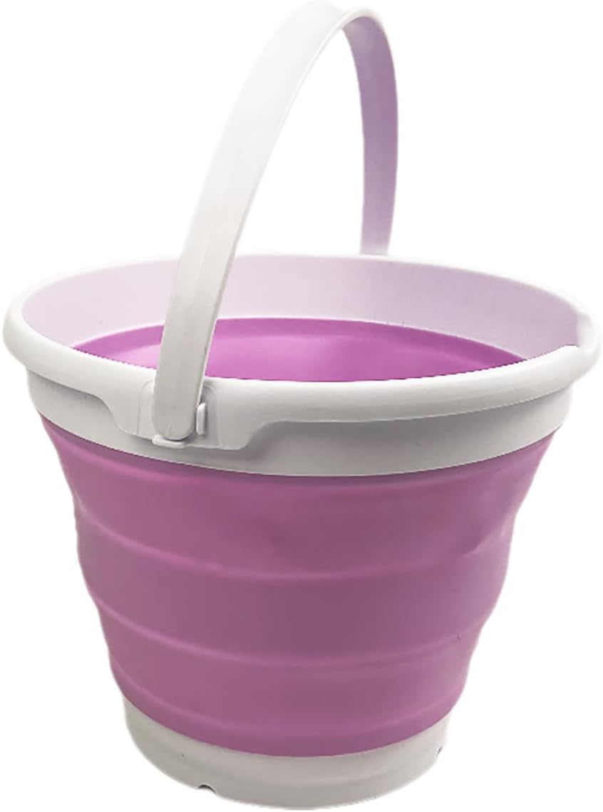 SAMMART Collapsible Plastic Bucket - Foldable Round Tub with Handle - Pop Up Saving (White/Pale Purple, 10L)