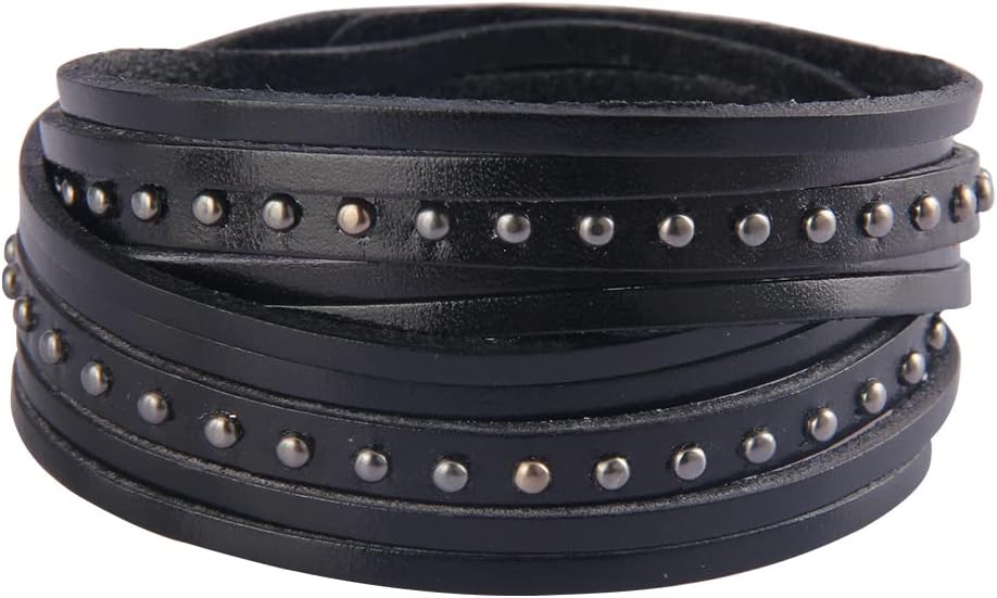 GelConnie Leather Cuff Bracelet for Men Women Wide Leather Wristband Thick Viking Mens Leather Bracelets Gothic Wrist Band Vintage Rock Wristband