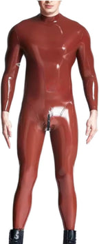 Men Latex Catsuit Neck Entry With 3D Crotch Zipper Catsuit Bodysuit Rubber Gummi Jumpsuit